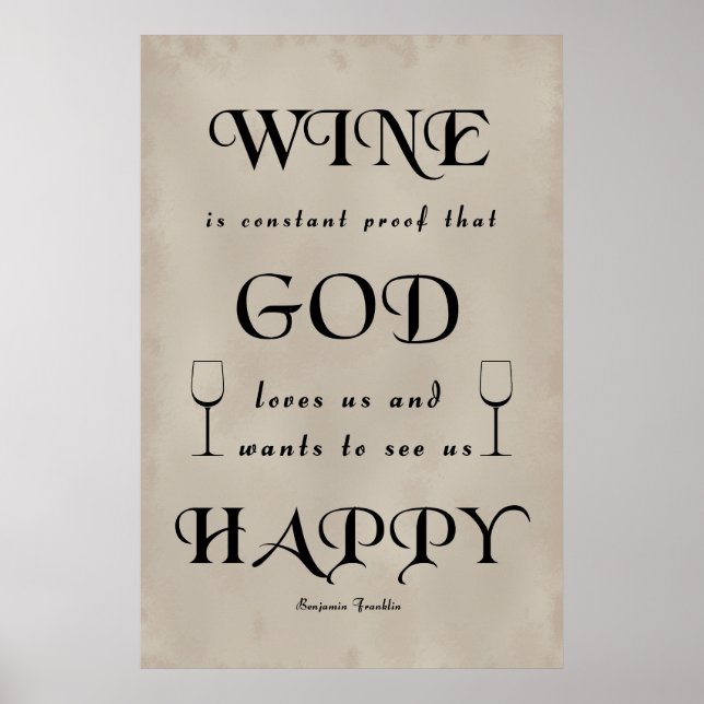 Poster Benjamin Franklin Cote sobre o vinho (Frente)