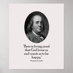 Poster Benjamin Franklin e Citação sobre Cerveja