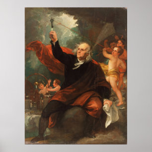 Poster Benjamin Franklin que selecciona a eletricidade do