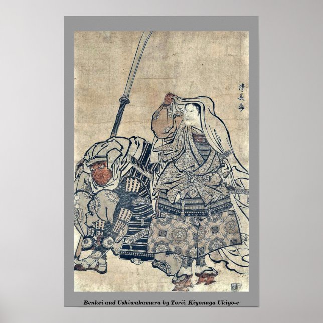 Pôster Benkei e Ushiwakamaru por Torii, Kiyonaga Ukiyo-e (Frente)