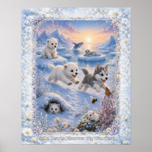 Poster Berçário Aquarela Animais Bebês Ártico Pacífico