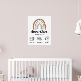 Poster berçário aquarela boho arco-íris estatísticas de n