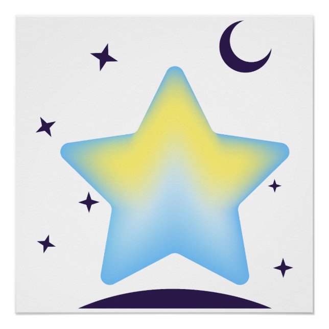 Pôster Berçário Caprichoso de Estrelas e Lua em Pastel (Frente)