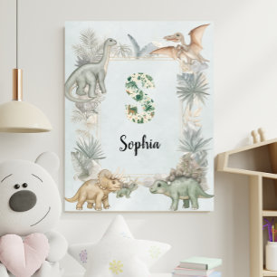 Poster Berçário com Nome Personalizado de Dinossauro Mono