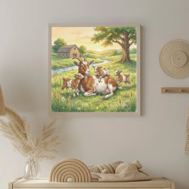 Poster Berçário da Mamãe Cabra e Filhotes