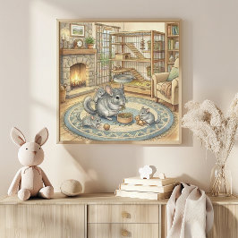 Poster Berçário da Mamãe Chinchila e Bebês