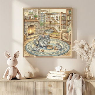 Poster Berçário da Mamãe Chinchila e Bebês