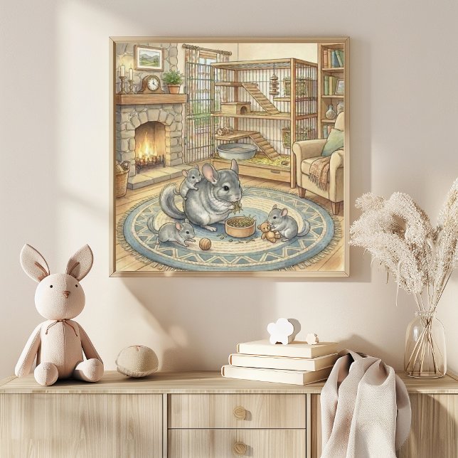 Poster Berçário da Mamãe Chinchila e Bebês (Criador carregado)