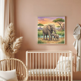 Poster Berçário da Mamãe Elefante e Bebe