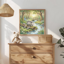 Poster Berçário da Mamãe Gambá e Filhotes