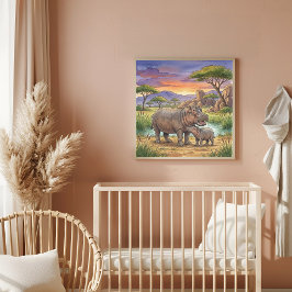 Poster Berçário da Mamãe Hipopótamo e Bebe
