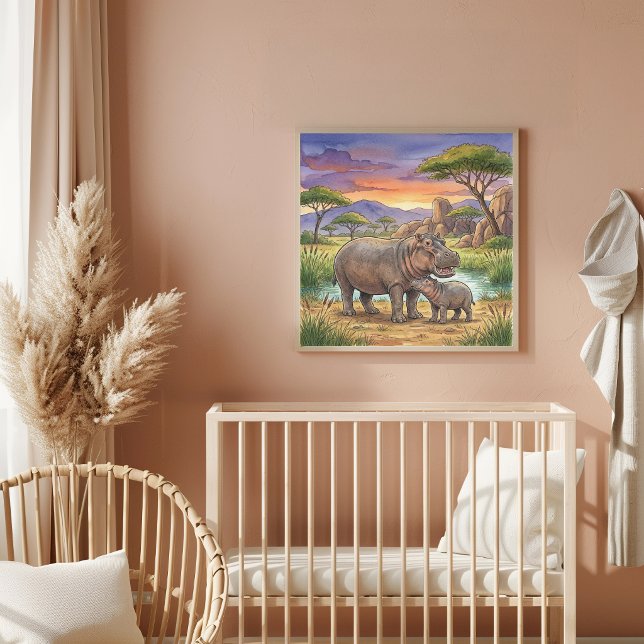 Poster Berçário da Mamãe Hipopótamo e Bebe (Criador carregado)