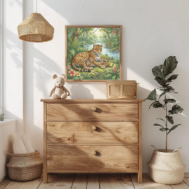 Poster Berçário da Mamãe Jaguar e Filhotes