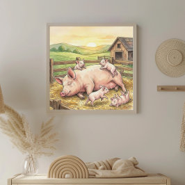 Poster Berçário da Mamãe Porca e Leitõezinhos