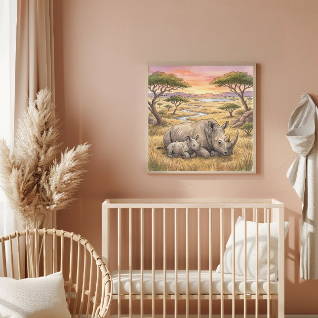 Poster Berçário da Mamãe Rinoceronte e do Filhote (Criador carregado)