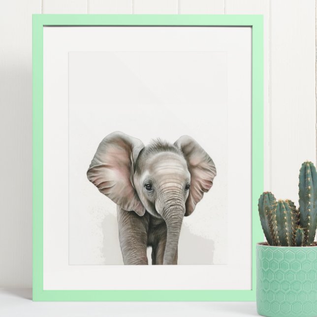 Poster Berçário de Bebê Elefante em Aquarela Selva Safari (Criador carregado)