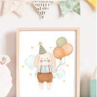 Berçário de Bebê Fofo Coelho Branco Nuvem e Estrel