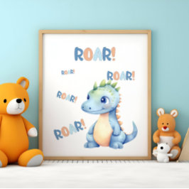 Poster Berçário de Dinossauro em Aquarela Fofa