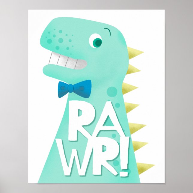 Poster Berçário de Dinossauro RAWR Quarto de Crianças (Frente)