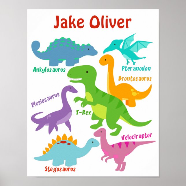 Poster Berçário de Dinossauros para Crianças Fofas (Frente)