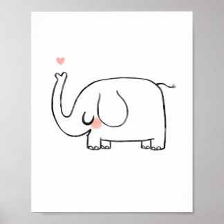 Poster Berçário de elefante arte de parede coração fofo