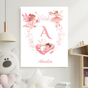 Poster Berçário de Fada Floral Rosa Personalizado