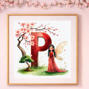 Poster Berçário de Menina Carta P Fada Floral