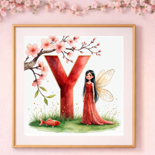 Poster Berçário de Menina Carta Y Fada Floral