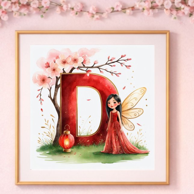 Poster Berçário de Menina Letra D Fada Floral (Criador carregado)