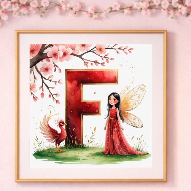 Poster Berçário de Menina Letra F Fada Floral (Criador carregado)