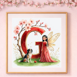 Poster Berçário de Menina Letra G Fada Floral