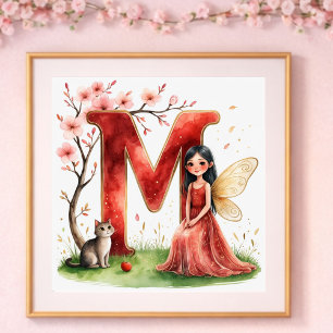 Poster Berçário de Menina Letra M Fada Floral