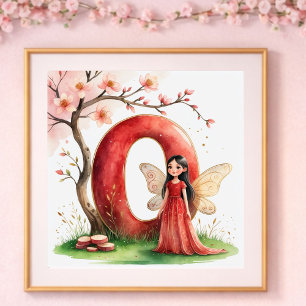 Poster Berçário de Menina Letra O Fada Floral