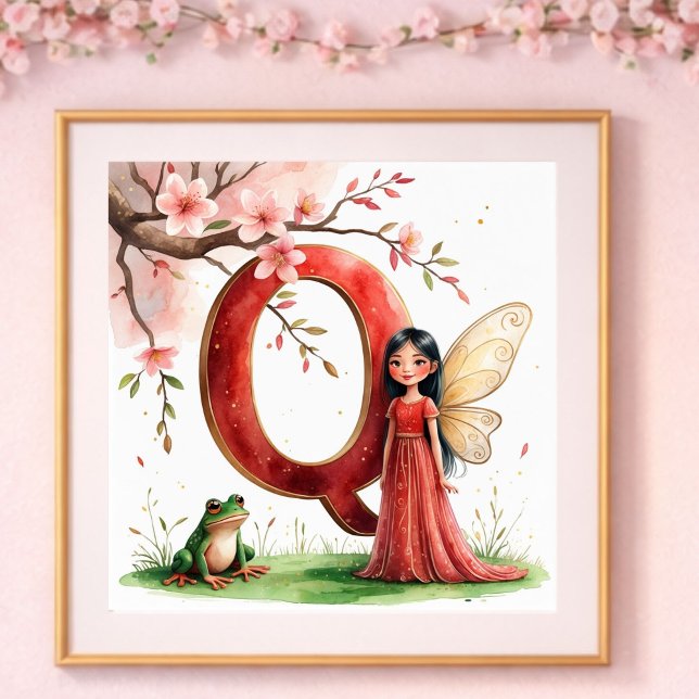 Poster Berçário de Menina Letra Q Fada Floral (Criador carregado)