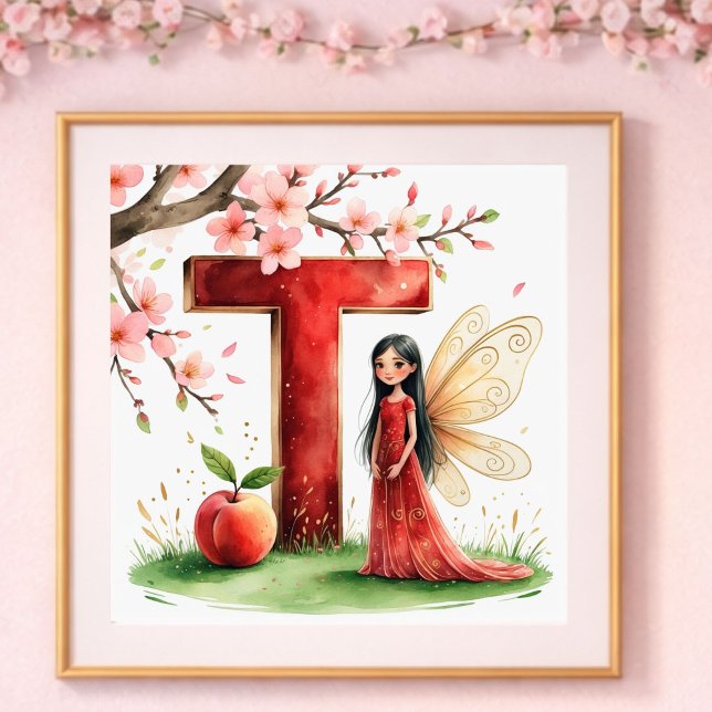 Poster Berçário de Menina Letra T Fada Floral (Criador carregado)