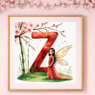 Poster Berçário de Menina Letra Z Fada Floral