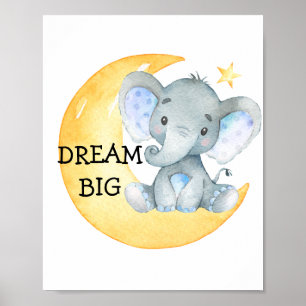 Poster Berçário de Menino Sonho Grande Aquarela Elefante