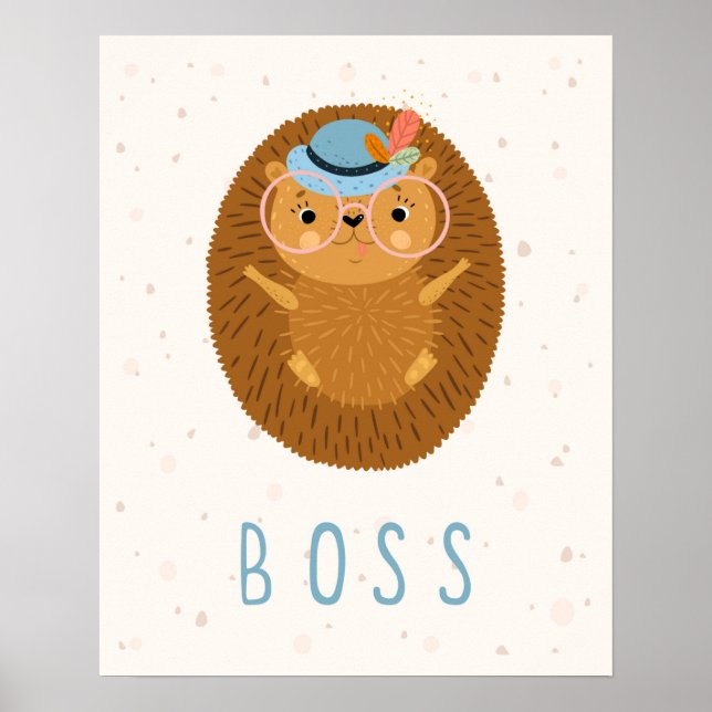 Poster Berçário de ouriço-chefe scandi moderno (Frente)