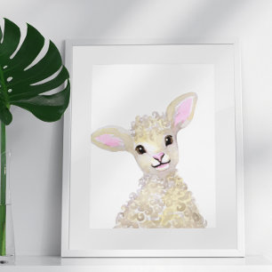 Poster Berçário em Aquarela Ovelhas da Fazenda na Florest