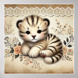 Poster Berçário Floral Baby Tiger