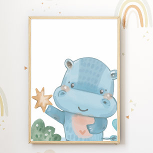 Pôster Berçário Hipopótamo Decoração Quarto Infant