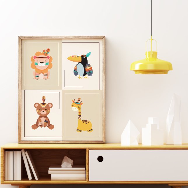 Poster Berçário Infantil Animais da Floresta Boho Neutro  (Criador carregado)