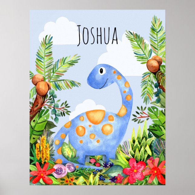 Poster Berçário Infantil de Dinossauros em Aquarela para  (Frente)