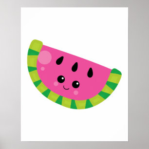 Poster Berçário Kawaii Moderno melancia Fruta de Verão