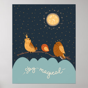 Poster Berçário mágico moderno scandi de passarinhos