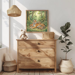 Poster Berçário Mama Tigre e Filhotes