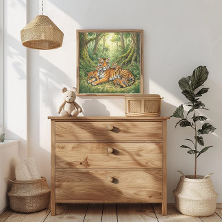Poster Berçário Mama Tigre e Filhotes