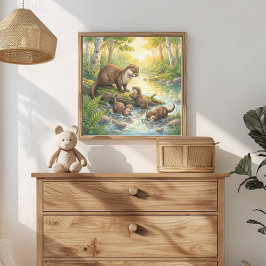 Poster Berçário Mamãe Lontra e Filhotes