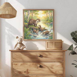 Poster Berçário Mamãe Lontra e Filhotes