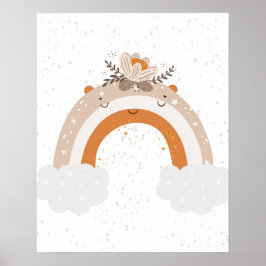 Poster Berçário moderno escandinavo fofo com arco-íris e 